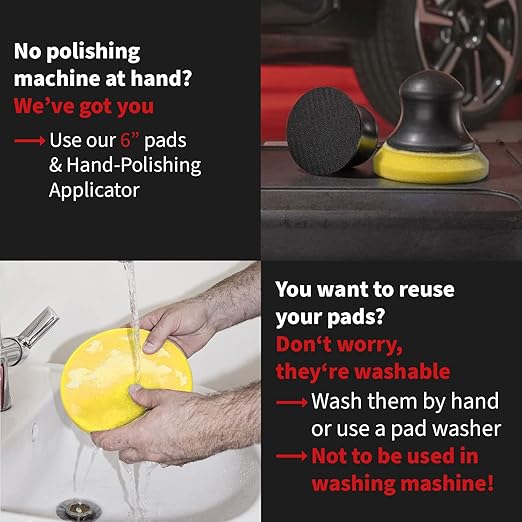 menzerna 6 Inch Polishing Pad Medium Cut for Medium Fine Polishing I Body Repair & Detailing Pads with Safety Edge & Velcro Attachment I Washable & Long Lasting I with Hole for Anti Heat Build-Up