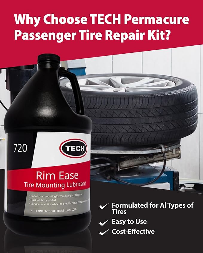 TECH Rim Ease Tire Mounting Lube – Efficient & Easy Tire Mounting & Demounting, Ideal for Automotive & Heavy-Duty Repairs, Petroleum & Silicone-Free, w/Rust Inhibitors, Ready-to-Use Formula, 1-Gallon