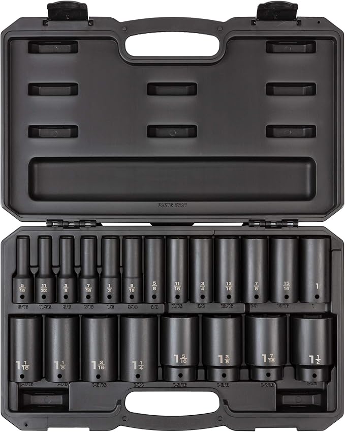 TEKTON 1/2 Inch Drive Deep 6-Point Impact Socket Set with Case, 21-Piece (5/16-1-1/2 in.) | SID92306