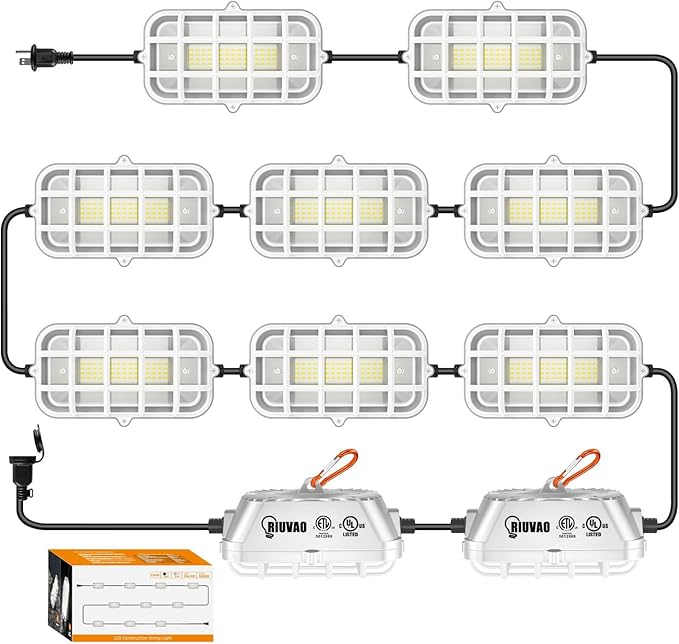 100ft LED Construction String Lights,Super Bright 300W 30000LM Waterproof IP67 Led String Work Lights, Construction Temporary Lights (Upgrad 100ft-10lights)