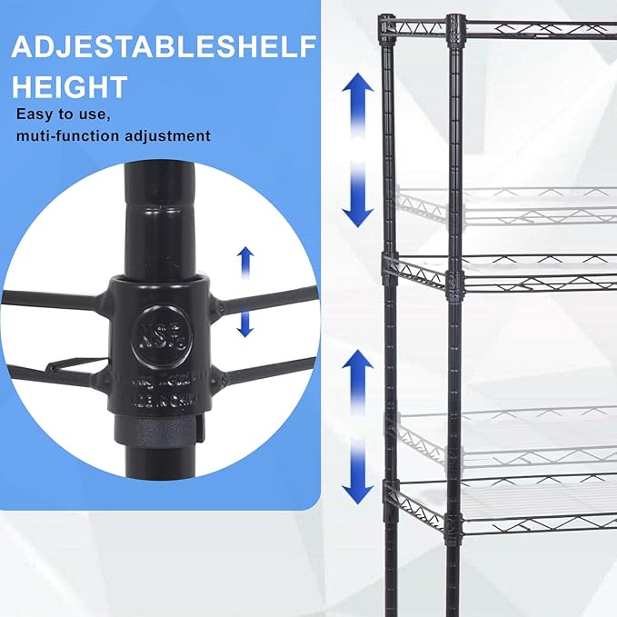PayLessHere | 4-Tier Wire Shelf | 18"x12"x44" | Black | Adjustable Racks | Heavy-Duty Storage Shelves, Holds Upto 600 lbs | Rust-Resistant, No-Tool Assembly | for Home, Garage Shelving