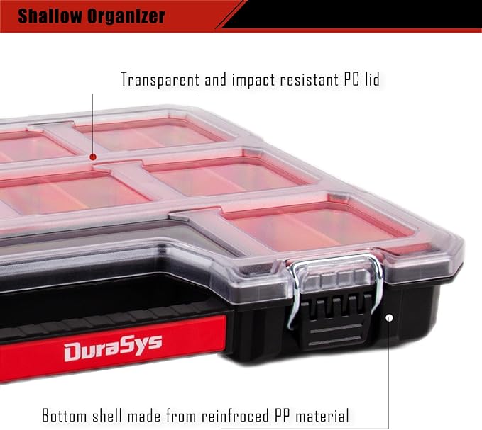 Tools Organizer, Small Parts Storage Toolbox, 17.3 * 13.7 * 2.5" Durable Hardware Box Storage, with Removable Inner Cups