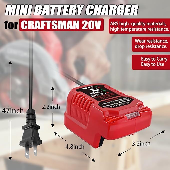 Replacement Mini Charger for Craftsman 20V Battery,Compatible with Craftsman V20 CMCB204 CMCB202 CMCB201 CMCB209 CMCB205 (Only for V20 Series，Battery Not Included)