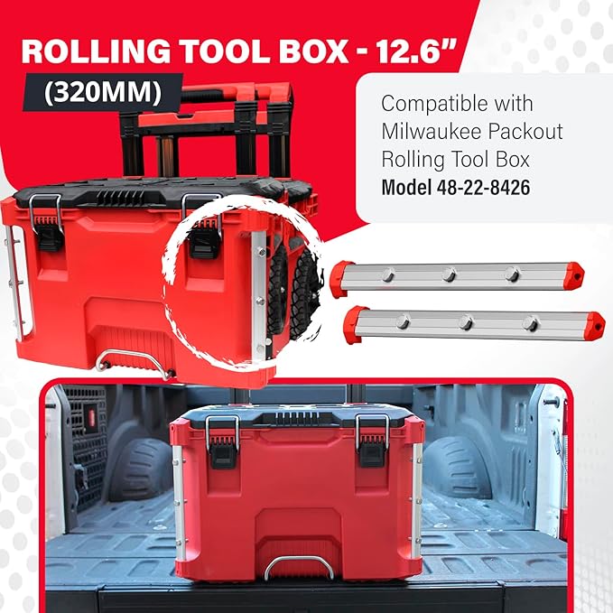 Alpha Engineered Threaded Replacement Packout Rails 12.6" (320mm) Compatible with Milwaukee Packout Rolling Tool Box 48-22-8426- Heavy Duty Aluminum Rails - Fits Packout Accessories - Silver