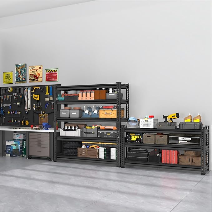 Heavy Duty Garage Shelves - 48''W 3,000Lbs Steel Metal Adjustable Utility Industrial Storage Shelving Rack Units for Warehouse Basement 5 Tier Black 47.2" W x 23.6" D x 78" H