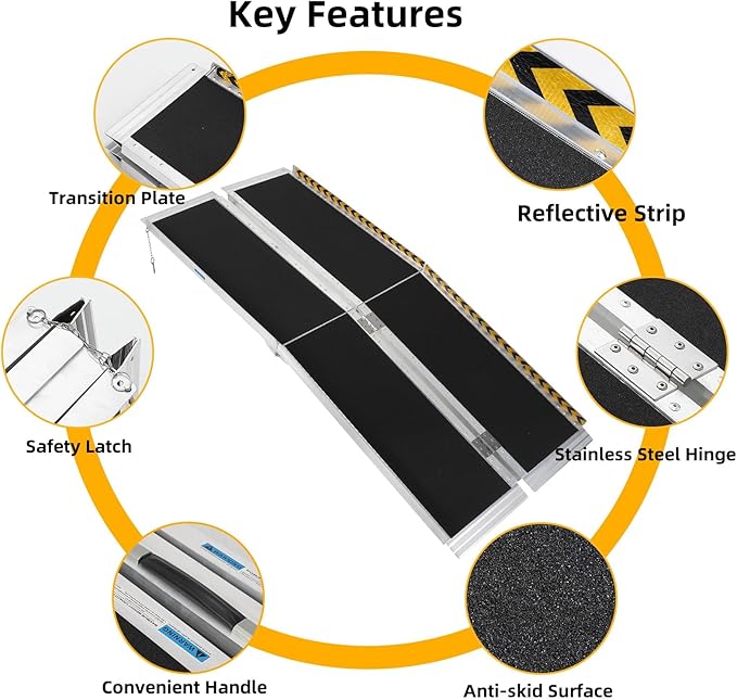 6 FT Portable Wheelchair Ramp for Home Step, Aluminum Handicap Ramp with Non-Skid Surface and Reflective Strips,Weight Capacity 600 LBS