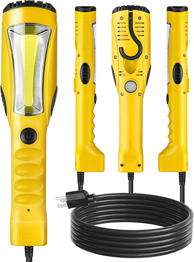 18W LED Work Light, 15FT 2000LM COB LED Light, Handheld Underhood Trouble Light with Cord 16 Gauge SJTW, Swivel Hook, for Garage, Workshop, Car Repair Scene, ETL Listed, Yellow Y03WL06