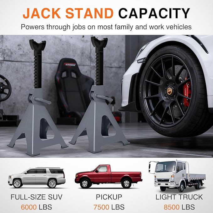 Nilight Jack Stands, 6 Ton (12,000 lbs) Capacity Heavy Duty Steel Car Lifting Stand, Adjustable Height 15.35" to 23.22", 1 Pair