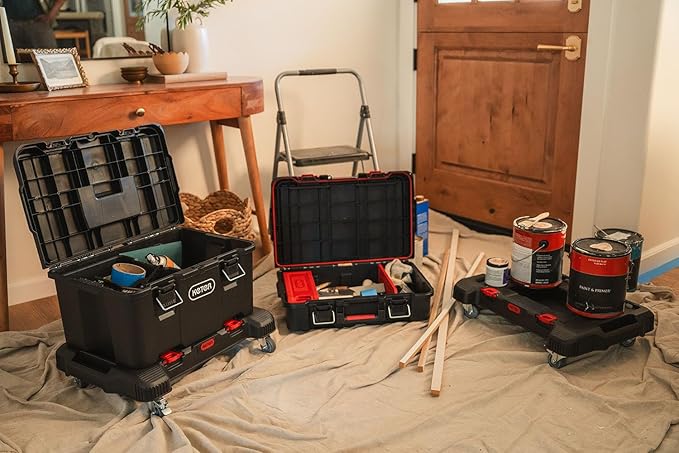 Keter Stack-n-Roll 3-Piece Rolling Tool Storage System – Includes Dolly, Tool Box & Deep Power Tool Case | Modular Mobile Tool Organizer | Stackable Design for Garage, Jobsite & Workshop