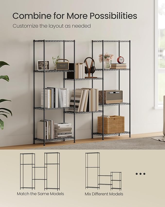 SONGMICS Storage Shelf, Metal Wire Shelving Unit, Adjustable Shelves, for Garage, Bedroom, Living Room, Kitchen, Pantry, 5 Tier, 11.8 x 23.6 x 63.4 Inches, Ink Black ULGR165BH01S