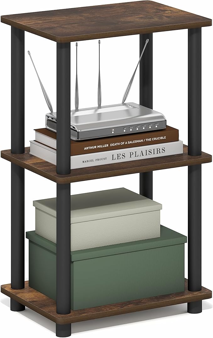 Furinno Turn-N-Tube Storage Shelves, 3-Tier Open Frame Book Shelf, Standing Corner Shelf, Toolless Assembly, Open Shelves, for Organization and Storage, Living Room, Garage, Home Office, Amber Pine