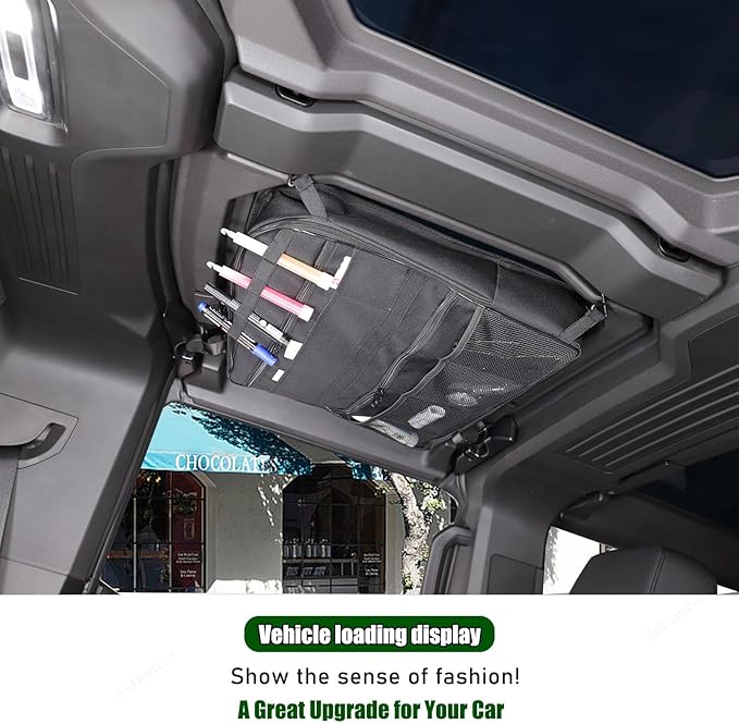 Sunroof Storage Bags for Hummer EV 2022-2026 SUV/SUT, Overhead Storage Organizer Cargo, 600D Oxford Overhead Storage Bag/Waterproof/Foldable/Top Sunshade with Hardtop Suction fixing (C)