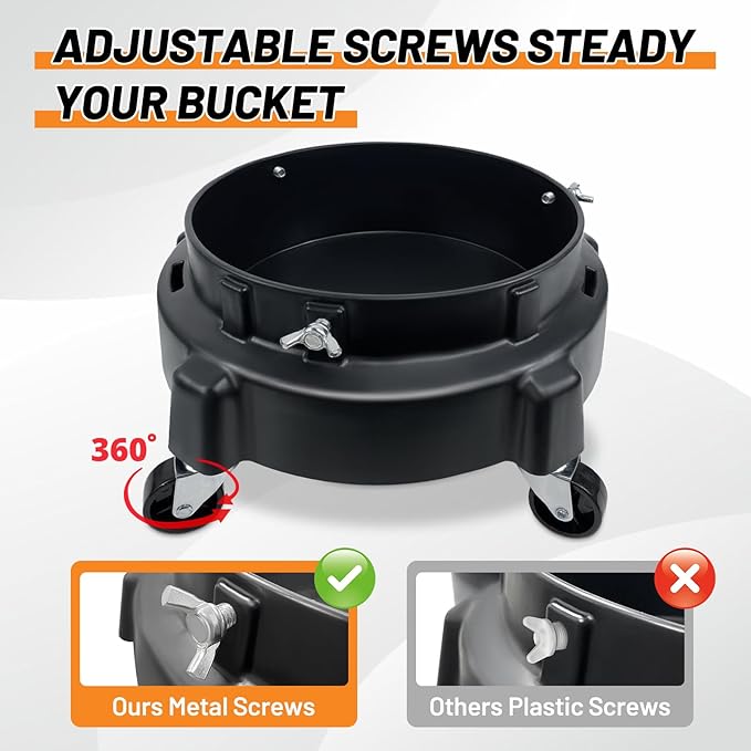 ROBLOCK 5 Gallon Bucket Dolly Roller with Dirt and Grit Traps Insert, Car Hose Guide, Bucket Tool Organizer, 3 Removable Bottle Holders, 5-in-1 Car Wash Kit for Cleaning Detailing Carrying