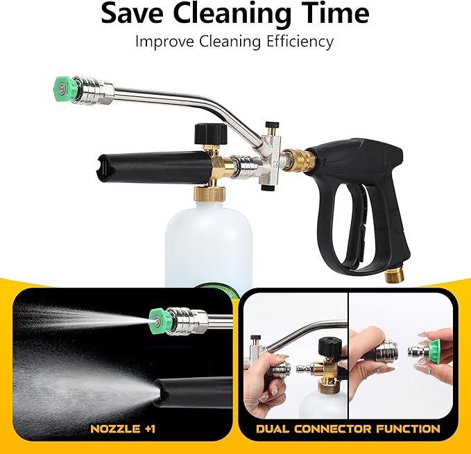 Foam Cannon for Pressure Washer Gun Kit with Dual Connector Accessory, Car Wash Foam Gun with 5 Nozzle Tips, Compatible with M22-14mm and M22-15mm Fittings