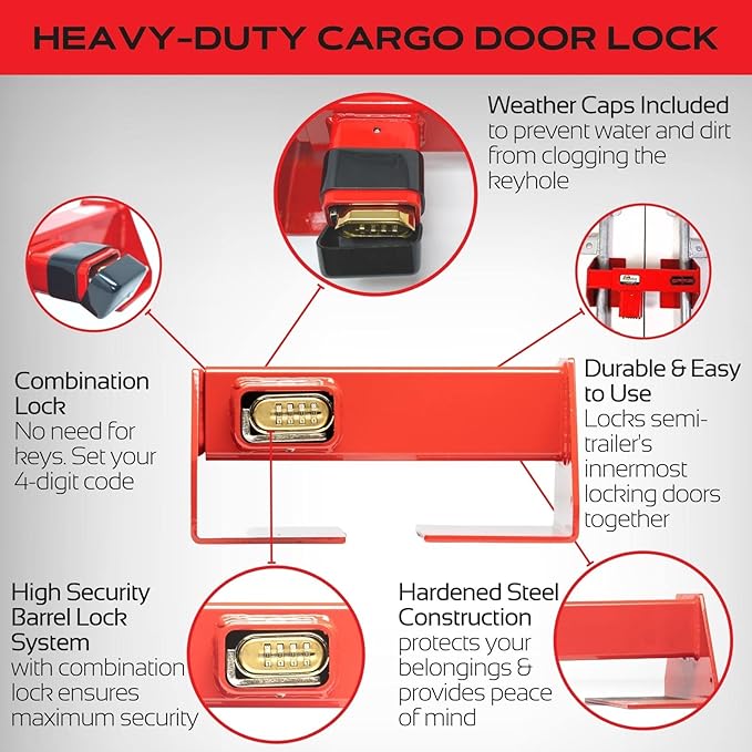 Equipment Lock Heavy Duty Cargo Door Lock - Powder Coated Steel Shipping Container Lock - Maximum Security Semi Trailer Door Lock - Semi Truck Accessories and Trailer Security (Combination)