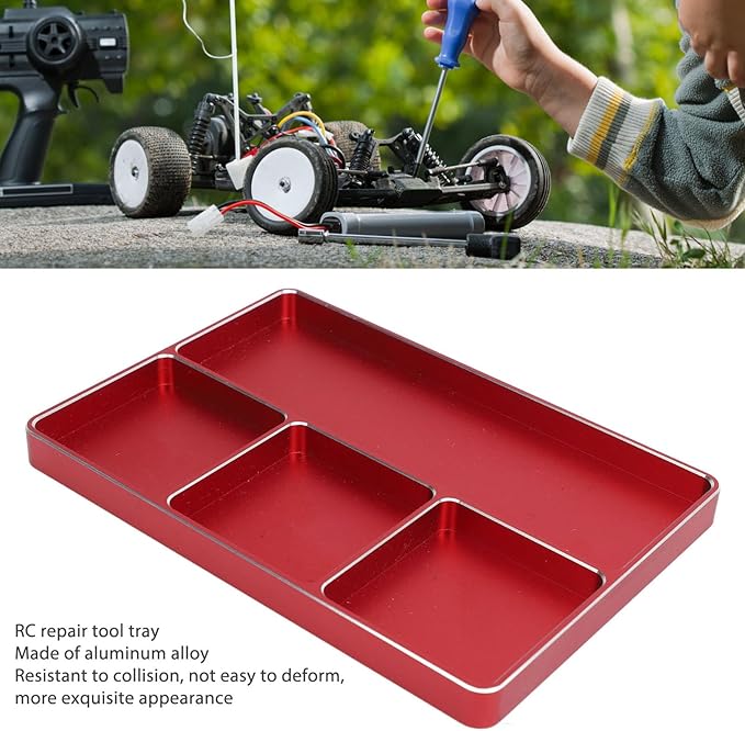 RC Screw Tray Aluminum Alloy Magnetic Design 4 Grids Repair Tool for RC Toy Repair, Electronic Repair Kit Tool Organizer