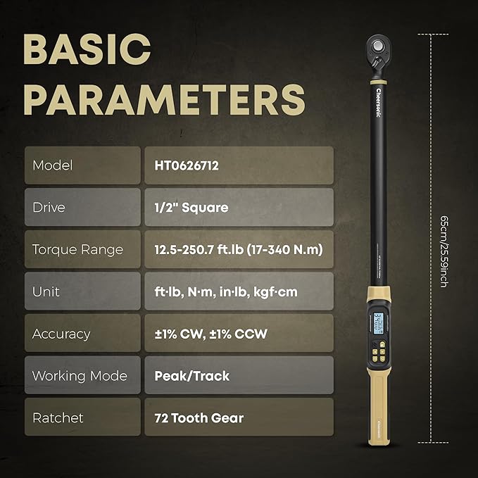 Digital Torque Wrench 1/2 Drive, 12.5-250.7 ft·lb (17-340N.m) ±1% Accuracy Electronic Torque Wrench with Buzzer and LED Heavy Duty Torque Wrench Set with Socket for Car Repair Trucks large machinery