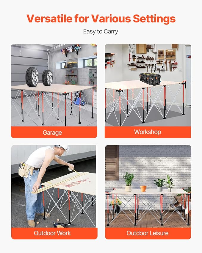 VEVOR Portable Folding Workstand, 6.12 x 4.14 ft Collapsible Workbench, 4500 lbs Weight Capacity, No Assembly Foldable Work Stand with Storage Bag, Table Top NOT Included, for Garage Workshop Outdoor