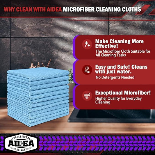 AIDEA Microfiber Cleaning Cloth Blue 20PK, Microfiber Towels for Cars, Premium Car Cloths, Dusting Cloth Lint Free Cleaning Rags for SUVs, House, Kitchen, Window, Workshops,12×12"