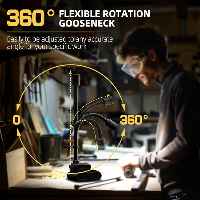 Favorlite LED Work Light, 5000mAh Magnetic Gooseneck Light Rechargeable, 2000 Lumen 360°Flexible Mechanic Lamp with Hook, Job Site Lights for Men, Work Bench, Auto-Repairing, Emergency, Power Outage