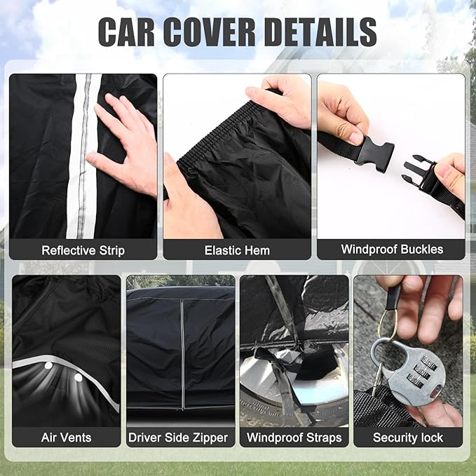 Waterproof Car Cover Compatible with Cadillac/Chrysler/Lincoln Limousine Up to 26-28 ft Car Accessories, Black All Weather Car Covers with Zipper&Lock for Car Dust Snow Rain Hail Protection