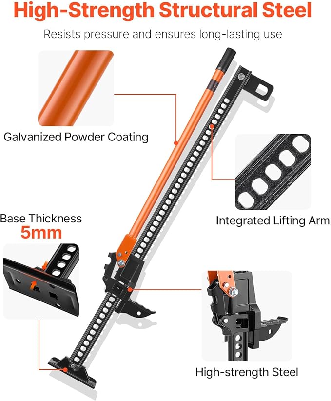 VEVOR Farm Jack 48 inch Utility High Lift, 7000 lbs Capacity Ratcheting Off Road Jeep Jack, Heavy for Tractor, Truck, SUV, Bumper Lift, Orange