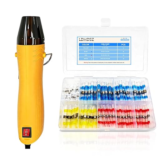 120PCS Solder Seal Wire Connectors Kit with Dual Temp Heat Gun, Heat Shrink Solder Butt Connectors Waterproof Electrical Terminals for Automotive Marine Boat RV Wiring Repair (120, Yellow)