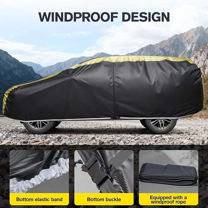 DINGHAO Car Cover Waterproof All Weather with Hot Stitching for Automobiles,6 Layers Outdoor Full Exterior Cover Sun UV Rain Snow Wind Protection Fit for 181"(181 * 73 * 65 inch) SUV