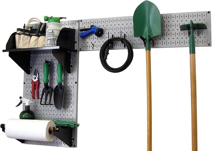 Wall Control Pegboard Garden Supplies Storage and Organization Garden Tool Organizer Kit with Gray Pegboard and Black Accessories