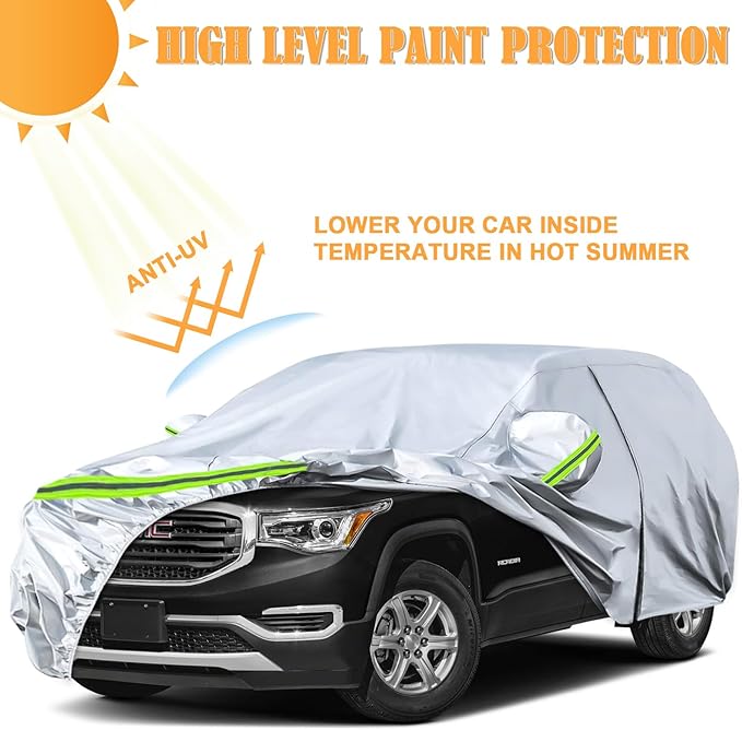 Waterproof Car Covers Replace for 2017-2025 GMC Acadia, 6 Layers Silver All Weather Custom-fit Car Cover with Zipper Door & Windproof Bands for Snow Rain Dust Hail Protection
