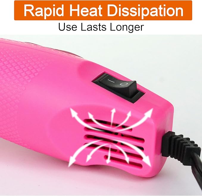 Mini Heat Gun,300W Portable Hot Air Gun Electric for DIY Acrylic Resin Craft, Dryer Crafts Handheld Heat Gun for Cup Turner, Shrink Wrapping, Crafts Embossing, Resin Bubble Remover (Pink)