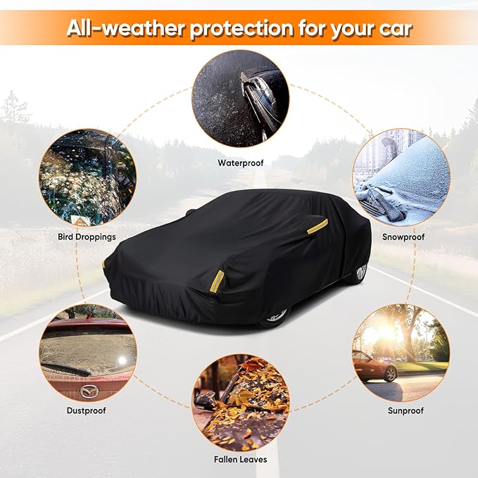 NEVERLAND Car Cover Waterproof All Weather for Automobiles, Outdoor Sedan Full Cover Heavy Duty Protection Snow Anti-UV Windproof for BMW/Mercedes-Benz/Audi/Honda/Toyota (Size:208''L x 78''W x 59''H)