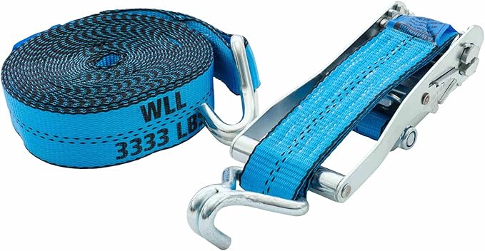 Mytee Products (10 Pack 2 Inch x 27 FT Blue Ratchet Strap with J Hooks - 10,000 Lbs Breaking Strength - Heavy Duty Tie Down Cargo Truck Straps with Wire Hooks for Flatbed, Truck, Trailers Pickup