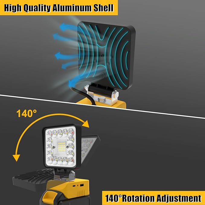 T-SUN 2Pcs Cordless Work Light Compatible with Dewalt 18V/20V Battery, with 3 Light Modes, USB & Type C Charging Port LED Work Light for Workshop,Camping,Emergency and Job Site Lighting