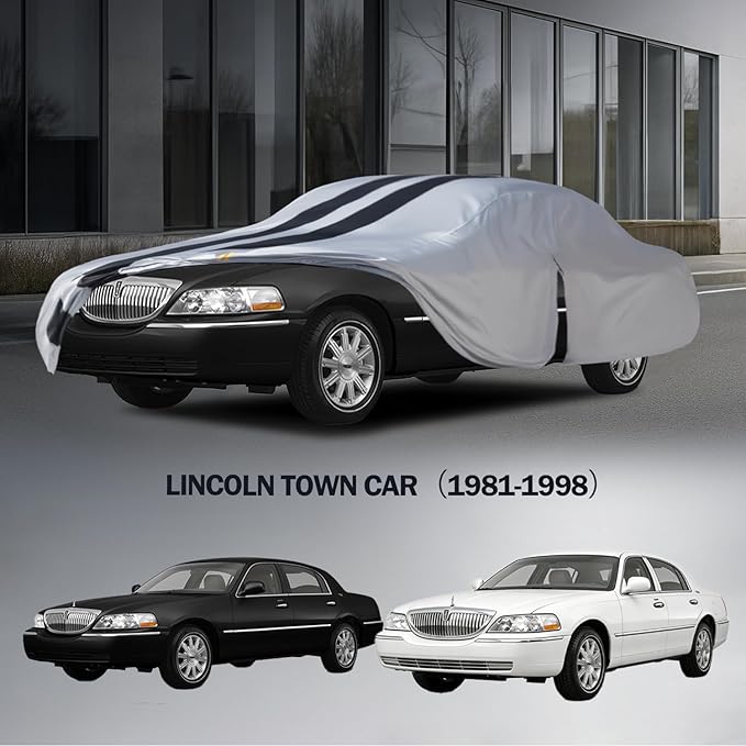 Multi-Layer Car Cover Custom Fit for Lincoln Town(1981-2011), 100% Waterproof All Weather for Automobiles, Gift with Towel, Heavy Duty Car Covers for Rain Sun UV Protection with Door Zipper.