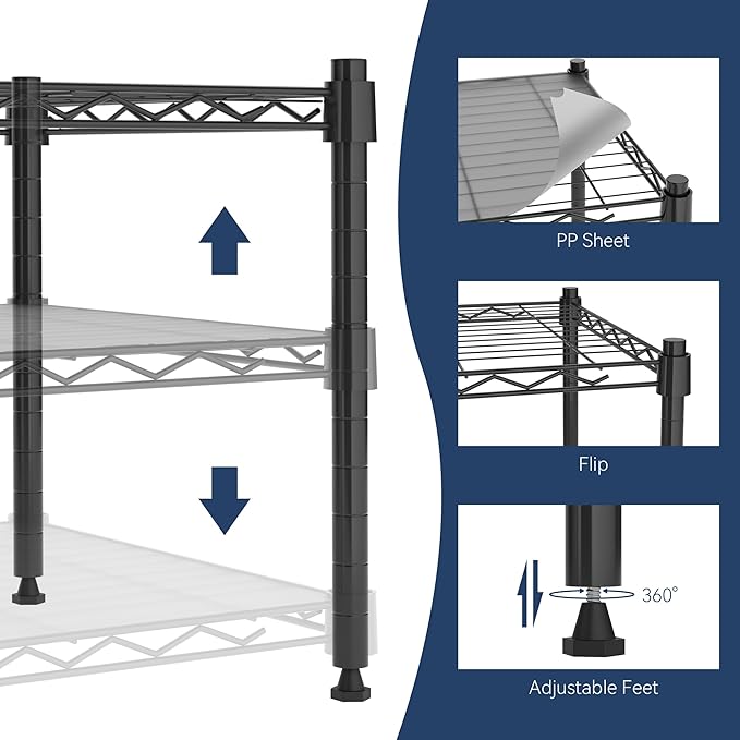 Whitmor 1 Tier Shelving Units, Wire Rack Storage Organizer, 30" L x 14" W x 15" H, Black w/Liner
