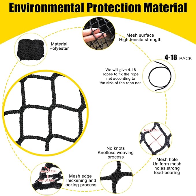 Climbing Cargo Net for Kids Outdoor Balcony & Playground Safety - Knotless Polyester Sports Netting