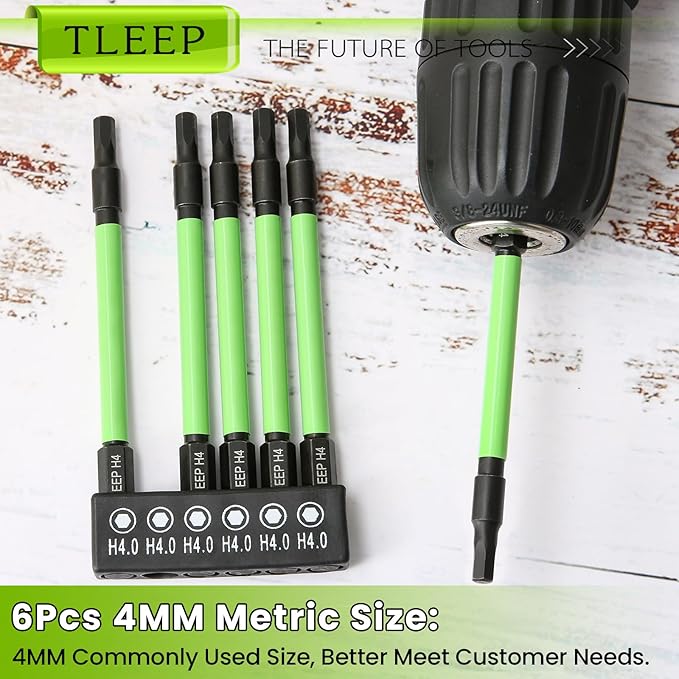 3.5" Long 1/4" Hex Head Allen Wrench Drill Bits, Metric 4mm Impact Driver Bit Set - Magnetic Tips Screwdriver Bits - S2 Steel, New Version Hex Keys with Storage Case