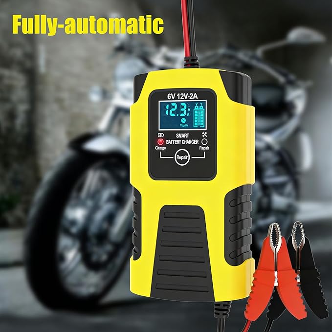 6V 12V Battery Charger Maintainer, 2-Amp Fully Automatic Smart Charger, Portable Trickle Charger,Car Battery Repair and Desulfator for Automotive,Boat,Motorcycle,Lawn Mower,RV,ATV,Toy Car