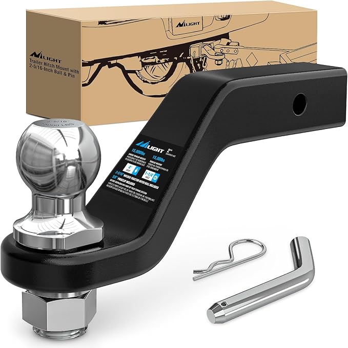 Nilight Forged Trailer Hitch Mount with 2-5/16-Inch Ball Fits 2 Inch Receiver Square 5/8" Hitch Pin Clip 15000 lbs 4" Drop, 1-1/4” Hole, Gloss Black Powder Coat