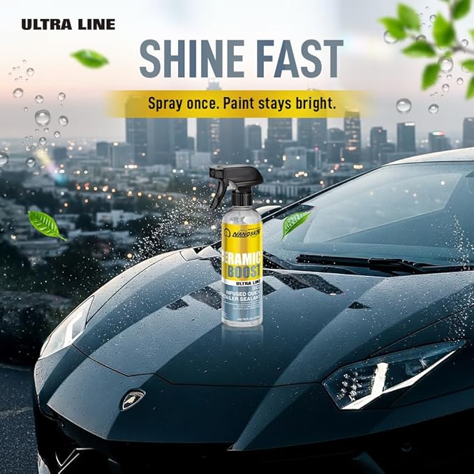 Nanoskin Ultra Line CERAMIC BOOST 16 Oz. –DIY Ceramic SiO2 Spray Sealant for Finishes and Ceramic Coatings | Proprietary (Nano SiO2) Formula | Cars, Trucks, Boats, Bikes, ATV, RV, Glass