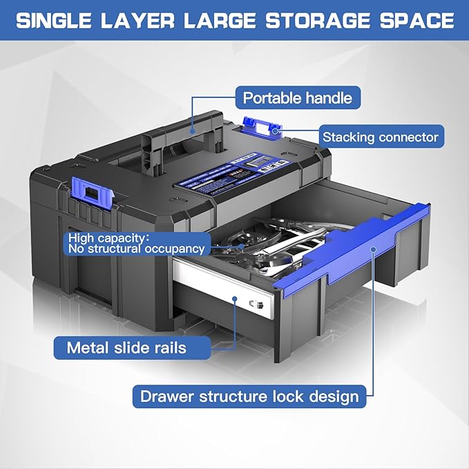 18 Inch Tool Box with Drawer | AIRAJ Stackable Modular Tool Organizer Box Storage System | Garage Storage | Home Repair | Professional Use | (SC1-C)