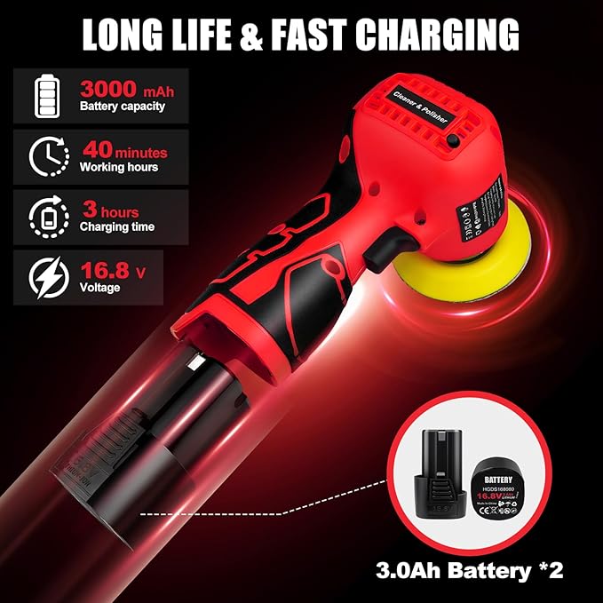Cordless Sander, 3" Palm Sander with 2Pcs 16.8V 3.0Ah Batteries, 3500RPM Mini Polisher, 30 Accessories Sanders Tool for Sanding/Polishing/Waxing/Cleaning