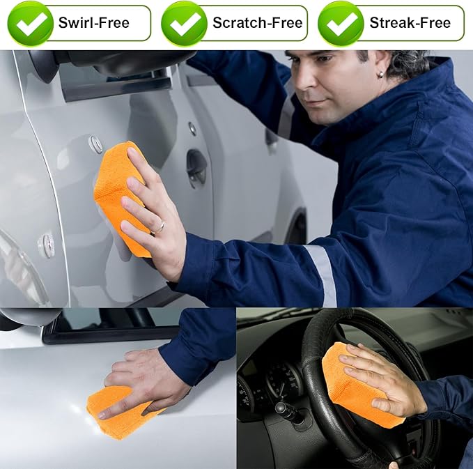 8 PCS Microfiber Applicator Pad, 4.7"x3.1" Scratch-Free Foam Buffing Scrub Pads, Car Wash Sponges for Effortless Detail Polishing, Waxing, Tire Shining, Interior Cleaning, Scrubbing (Yellow)