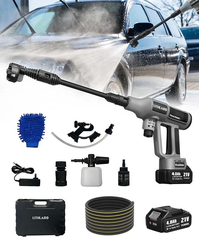 Cordless Pressure Washer 1080PSI with 2 x 4.0Ah Batteries, Portable Power Washer with 6-in-1 Nozzle,Foam Cannon, Hose, Faucet Adaptor, Handheld Pressure Washer for Car Wash Fences Driveways Patios