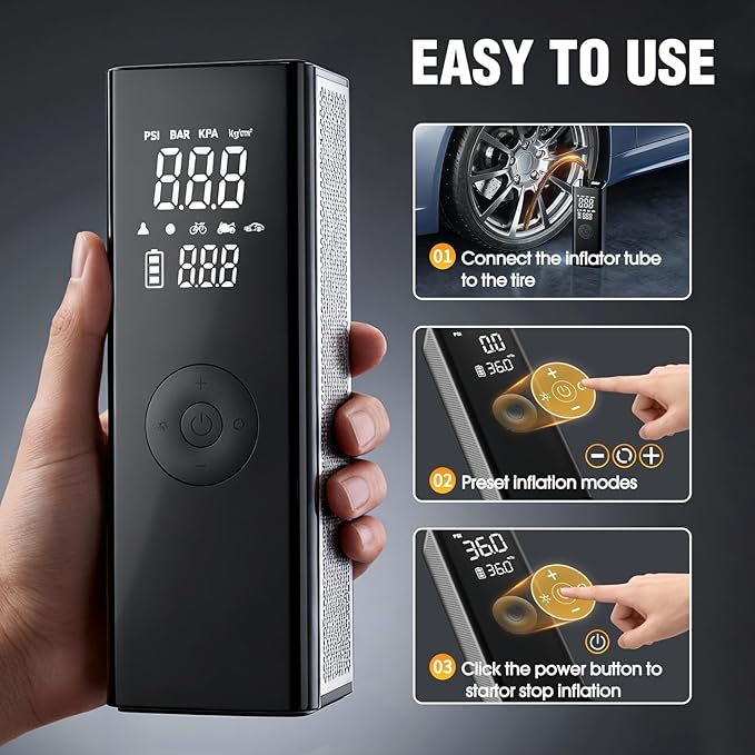FLYKID Tire Inflator Portable Air Compressor,5X Fast Cordless Air Pump for Car Tires with Powerful Battery,150PSI Portable Air Compressor with Digital Pressure Gauge for Cars, Bike & Motorcycle,Ball