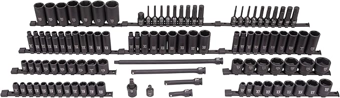 SUNEX 26102 1/2" Drive SAE & Metric 6 Point Standard & Deep & Hex Bit Master Impact & Bit Socket Set, 102-Piece