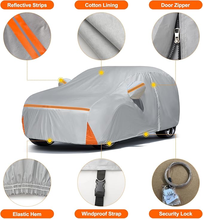 Car Cover for 2015-2025 Kia Carnival MPV/Sedona, Waterproof Custom-fit All Weather Sun Rain UV Dust Snow Protection Outdoor Carnival Full Car Cover with Door Zipper and Cotton Lining-Grey