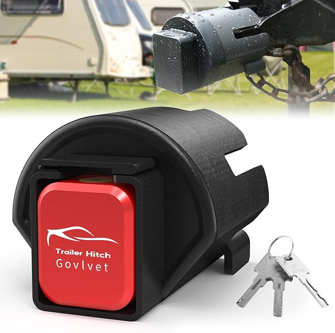 Trailer Lock Fits 2" and 2-5/16" Couplers - Heavy Duty Anti-Theft Trailer Hitch Locks, Ultra-Thick Solid Steel Trailer Coupler Locks Tongue Lock, Camper Accessories for RV, Trailer, Boat (Red)