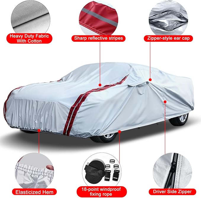 SPORTULI Waterproof Car Covers Replace for 2020–2025 Corvette C8, 6 Layers All Weather Fitted Covers for Vehicles with Zipper Door & 18 Ponit Windproof Bands for Snow Rain Dust Hail Protection